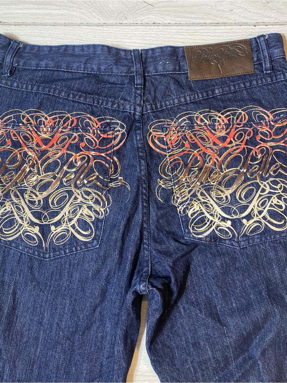Vintage Pelle Pelle Blue  Denim Jeans Embroidered Mens 36x34 Baggy Y2K Straight